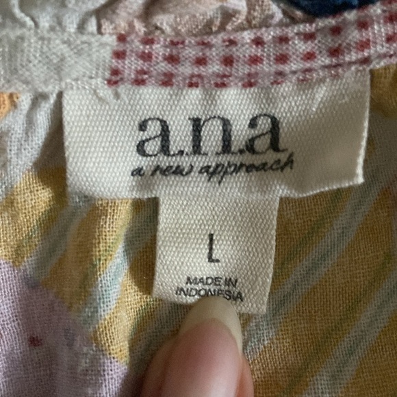 a.n.a Multicolored Floral Patchwork Short Puff Sleeve Above Knee Dress Large - Picture 5 of 6